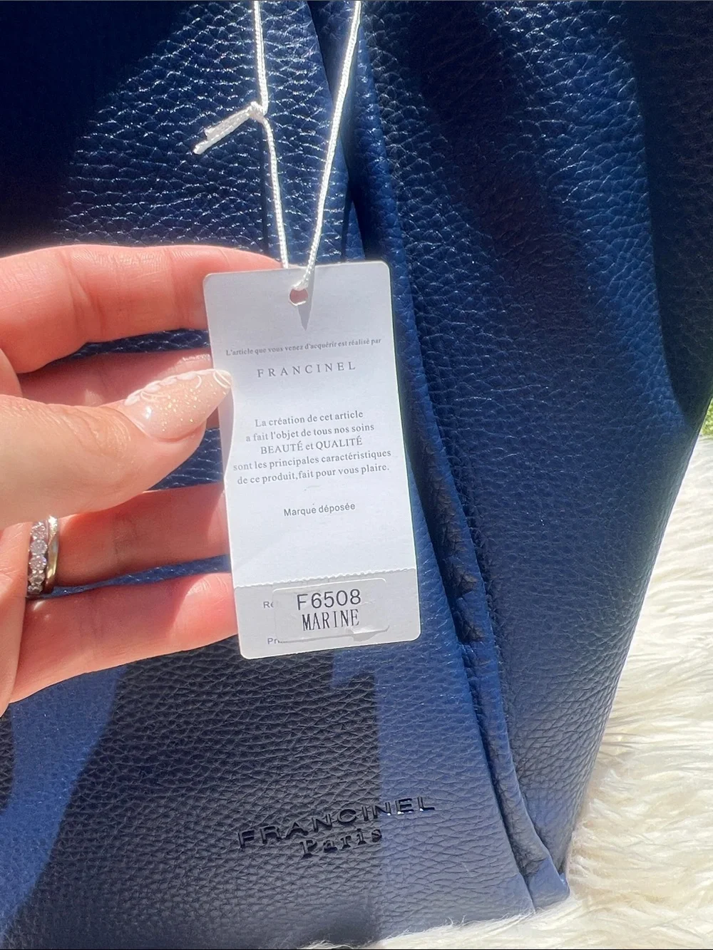 Pebbled Navy Leather Tote with Gold Hardware - Picture 5 of 12